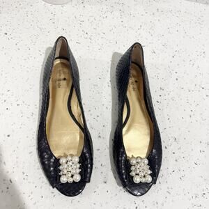 Vintage Kate Spade Ollie Peep Toe Pearl Embellished Black Snakeskin Size 8 Cp